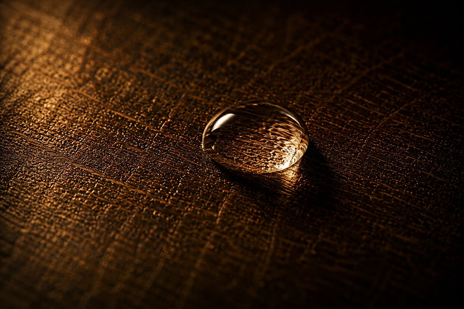 A bead of water on the finished surface.